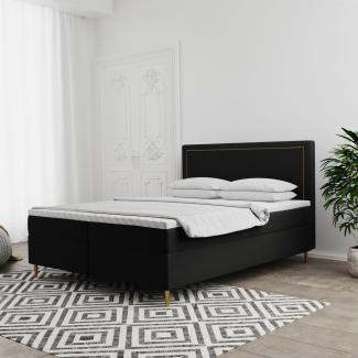 Boxspringbett Schlafzimmerbett LUCIEN 140x220cm in Stoff Soro Schwarz