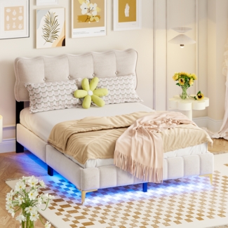 Polsterbett 140x200 cm aus Samt mit LED-Beleuchtung und Lattenrost