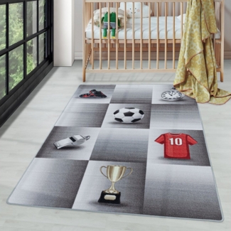 Carpettex Kinderteppich Fußball-Design, Rechteckig, Höhe: 7 mm, Kinderteppich Fußball-Design Teppich Kinderzimmer Rutschfest Waschbar