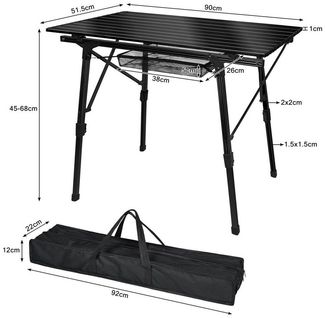 FIVMEN Campingtisch Camping Beistelltisch Faltbar Gartentisch Höhenverstellbar aus Alu, Balkontisch mit Packtasche, für Camping 90x52x45cm, Silber/Schwarz