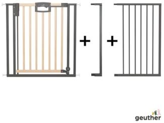 Geuther Türschutzgitter 'Easylock Plus' zum Klemmen für Öffnungen, Holz/ Metall, Natur/ Schwarz, 136,5 cm - 144,5 cm