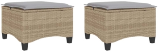 vidaXL Gartenhocker mit Kissen 2 Stk. Beige 55x55x36 cm Poly Rattan 4108249