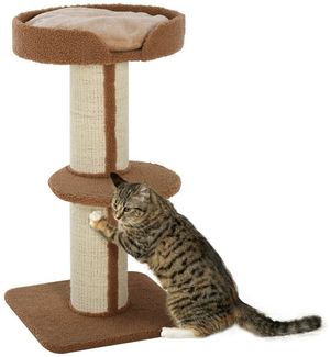 PawHut Kratzbaum Katzenkratzbaum Spielbaum Kratzstamm mit Plattform, Sisal Plüsch Hellbraun 45 x 45 x 91 cm