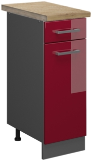 Küchenunterschrank R-Line Rot Hochglanz 30 cm , AP Eiche Vicco