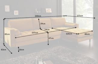 Casa Padrino Samt Ecksofa 260x155 x H. 85 cm grau