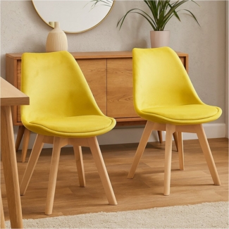 HTI-Living Esszimmerstuhl 2er Set Design-Stühle Atlanta Gelb (Gelb, 2 St), Küchenstuhl mit Samtbezug und Holzgestell
