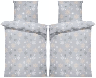 One Home Bettwäsche Winter Pure Frost, Flanell, 4 teilig, Kristalle und Schneeflocken, kuschelig warme weiche Baumwolle Biber