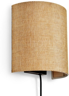 hofstein Wandleuchte Wandlampe aus Metall/Bast in Schwarz/Natur, ohne Leuchtmittel, Wandleuchte m. Stecker/Schalter, Kabel, UP & Down Lichteffekt, 1 x E27