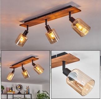 hofstein Deckenleuchte Deckenlampe aus Metall/Holz/Glas in Schwarz/Natur/Bernstein, ohne Leuchtmittel, moderne Industrial-Design Leuchte, mit Glasschirmen (8 cm), 3 x E14