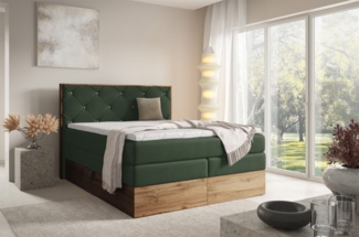 Boxspringbett Schlafzimmerbett NAVEL 160x200cm in Stoff Rouge Dunkelgrün