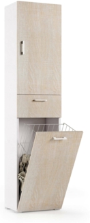 Dmora Mehrzweckschrank mit 2 Türen Aryanne, linearer Wäscheschrank mit 2 Türen, Badezimmersäule mit Wäschekorb, 100 % Made in Italy, 45 x 32 x 195 cm, Eiche und Weiß,
