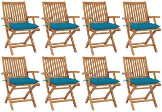 vidaXL Klappbare Gartenstühle mit Kissen 8 Stk. Massivholz Teak 3072796
