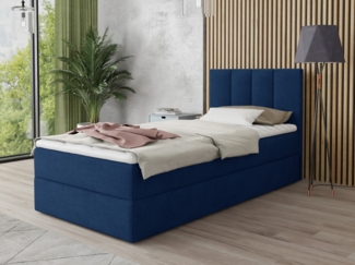 Boxspringbett Star Mini mit Bettkasten, Bonell-Matratze und Topper - Einzelbett mit Matratzentopper, Polsterbett, Bett, Schlafzimmer, Jugendzimmer (Dunkelblau (Kronos 09), 80 x 200 cm)