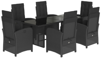vidaXL 7-tlg. Garten-Essgruppe mit Kissen Schwarz Poly Rattan 3212251