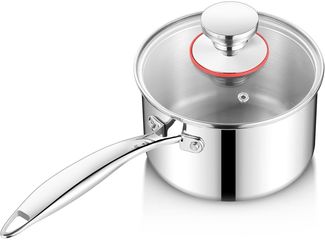 Joyfair 14cm Stielkasserolle 3-Lagiger Edelstahl Induktion Deckel 1,2 Liter