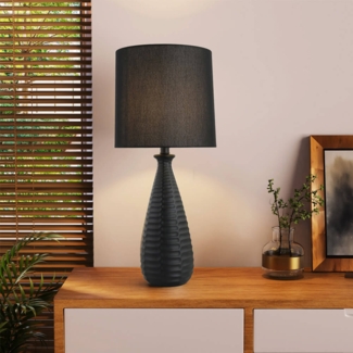 HOME DELUXE Große Tischlampe mit Stoffschirm MELVA - Schwarz