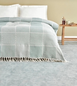 Wohndecke Wohndecke Patchwork Muster in Mintgrün aus Biobaumwolle, Sandiik