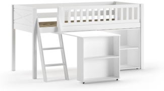 Kinderbett Karyl 208x114x135 Massivholz Weiß Regal