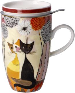 Goebel Teetasse mit Deckel und Sieb Rosina Wachtmeister - Soffioni, Katzenbecher, Fine Bone China, Bunt, 450 ml, 66861071