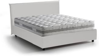 Dmora Doppelbett Nessuna, Bettkasten mit Kunstlederbezug, 100 % Made in Italy, Öffnung vorne, inklusive Matratze 160 x 190 cm, Weiß