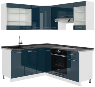 Vicco Küchenschränke Dunkelblau Hochglanz/Weiß 160x190 cm , AP Anthrazit, Fame-Line