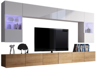 Compleo Wohnwand CALABRO, Elegant design, Ideal für ein großes Wohnzimmer, 6er-Set, 2x TV-Lowboard, 2x Wandregal, 2x Hängevitrine