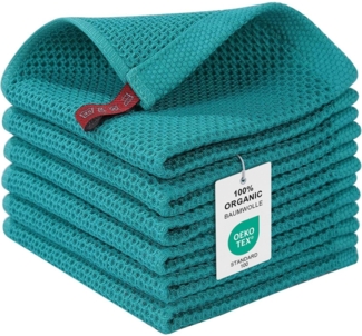 Moosfor Geschirrtücher 100% Baumwolle 6er Set Weiche Saugfähig Blaugrün