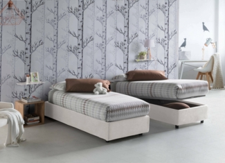 Dmora Einzelbett Agenta, Bettkasten mit Stoffbezug, 100 % Made in Italy, Öffnung vorne, inklusive Matratze 80x190 cm, Weiß