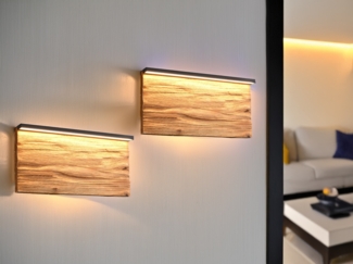 2er Set LED Wandleuchten aus Naturholz flach & dimmbar, Breite 30cm