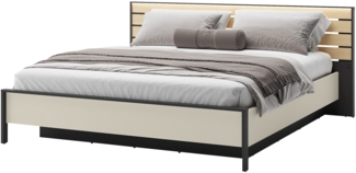 Doppelbett Enna EN-02 (Farbe: Sandbeige / Schwarz + Eiche Natur, Größe: 180 x 200)