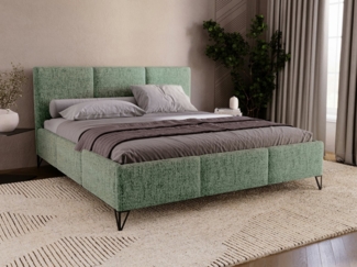 Compleo Polsterbett auf hohen Füße, geflechtartiger Stoff im Retro-Stil, Designerbett