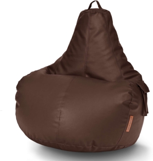 Green Bean® Sitzsack aus Kunstleder mit EPS Perlen Füllung - 90 x 80 x 70 cm - Bean Bag - Gaming Chair Rückenlehne - Dunkelbraun