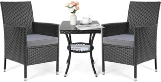3tlg Rattan Gartenmöbel Set Balkon Lounge Polyrattan Sitzgruppe mit Kissen