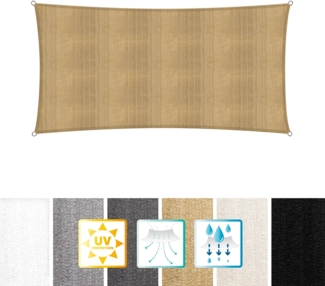 Lumaland Sonnensegel inkl. Befestigungsseile, 100% HDPE mit Stabilisator für UV Schutz, Rechteck 2x4 Meter sand