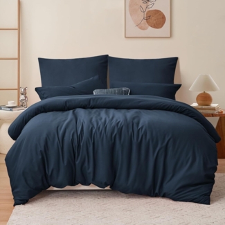 Bettwäsche 220x240 Dunkelblau Set mit Kissenbezügen Mikrofaser Weich 240x220
