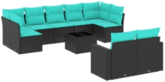 vidaXL 10-tlg. Garten-Sofagarnitur mit Kissen Schwarz Poly Rattan 3219417