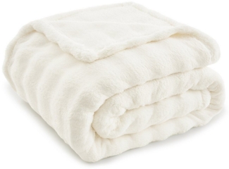 Wohndecke Kuscheldecke 150x200 weiß, Fleecedecke weich, Topfinel, dicke Decke, Wolldecke Sofadecke, luxuriös gestreift Muster