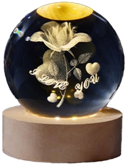 PRIISF LED Dekolicht Rose Blume Nachtlicht Kristallkugel Ewige Rosen Valentinstag Geschenke, Φ6cm, Raum Dekoration, 3D Leuchtende Kristall kugel Kristall kugel leuchten, für Freundin, Sie, Verlobte, Ehefrau, Partnerin