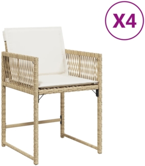 vidaXL Gartenstühle mit Kissen 4 Stk. Beige Poly Rattan 365021