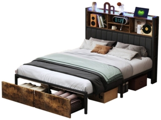 FUROKOY Polsterbett LED Metallbett Doppelbett mit Stauraumfach mit Ladefunktion, 140x200cm Eisen Bettgestelln