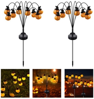 QUBEBU LED Solarleuchte Halloween Dekor LED Solarleuchte mit Erdspieß für Außen, Kürbislampe, 2 Stk, LED fest integriert, IP65 wasserdicht, 60cm, Solar-Gartenlampe, 8-12h Leuchtdauer, Solarleuchten für Garten Rasen Gehweg Balkon Landschaft Garten Deko