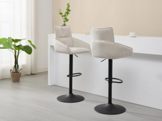 Vente-unique - Barhocker 2er-Set höhenverstellbar - Stoff & schwarzes Metall - Cremefarben - LIKOLIA