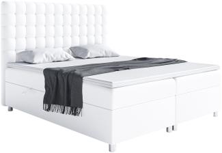 MEBLINI Boxspringbett ASTON 160x200 cm mit Bettkasten - H3/Weiß Kunstleder Polsterbett - Doppelbett mit Topper & Taschenfederkern-Matratze