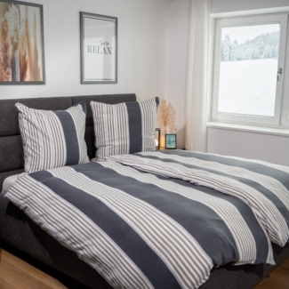 Casa Colori Bettwäsche Micro Fleece, Polyester, 2 teilig, Streifen, anthrazit, silber