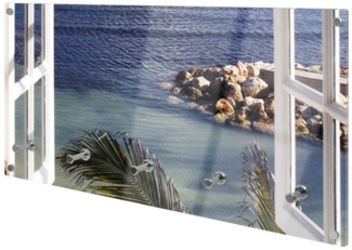 banjado Garderobenleiste Glas Fensterpanorama (Wandgarderobe, mit verchromten Haken), inkl. Montagematerial