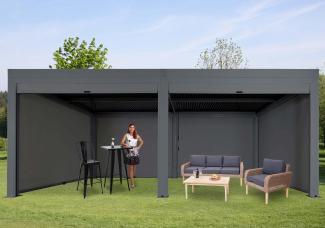 Pergola HWC-L46 mit 6x Seitenwand, Gartenpavillon Lamellen-Pavillon Rollo, 11cm-Alu-Gestell, sturmfest 3x6m ~ anthrazit