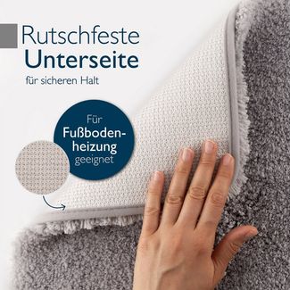 Beautissu Badematte rutschfest BeauMare FL Hochflor Teppich Hellgrau, 100cm, 60cm