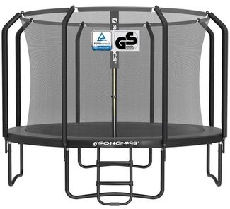 SONGMICS Trampolin 305 cm d, Gartentrampolin für Kinder mit Sicherheitsnetz, Randabdeckung, Leiter, schwarz