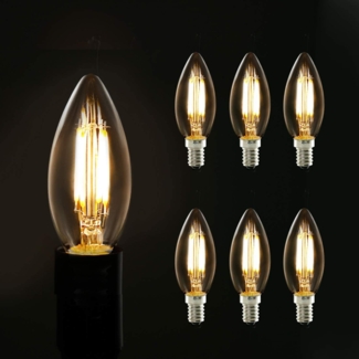 ZMH E14 LED-Lampe, Warmweiß, 6 Stück, 4W, Kerzenlampe, Vintage Filament, 2700K