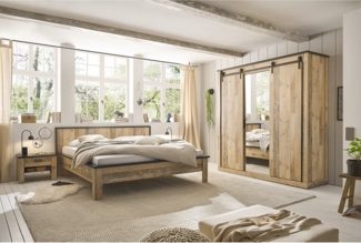 Lomadox Schlafzimmer-Set SHELTON-61, (Spar-Set, 4-tlg), Bett 180x200cm mit 2 Nachtschränken in Old Style hell mit anthrazit